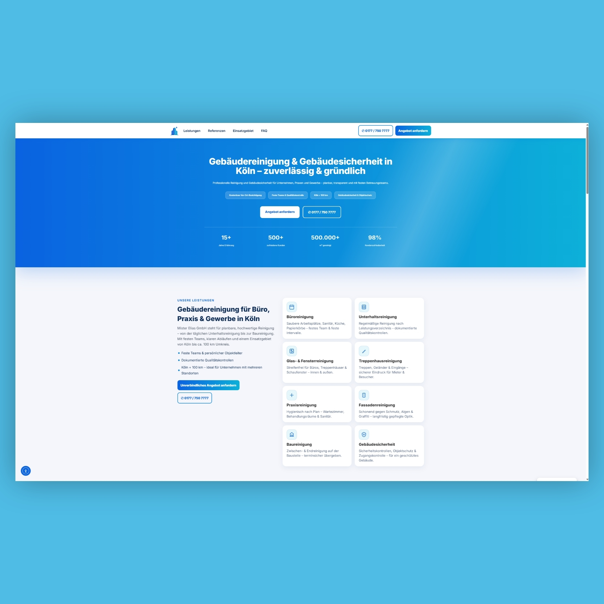 Screenshot der Mister-Elias-Webseite, Ansicht 1