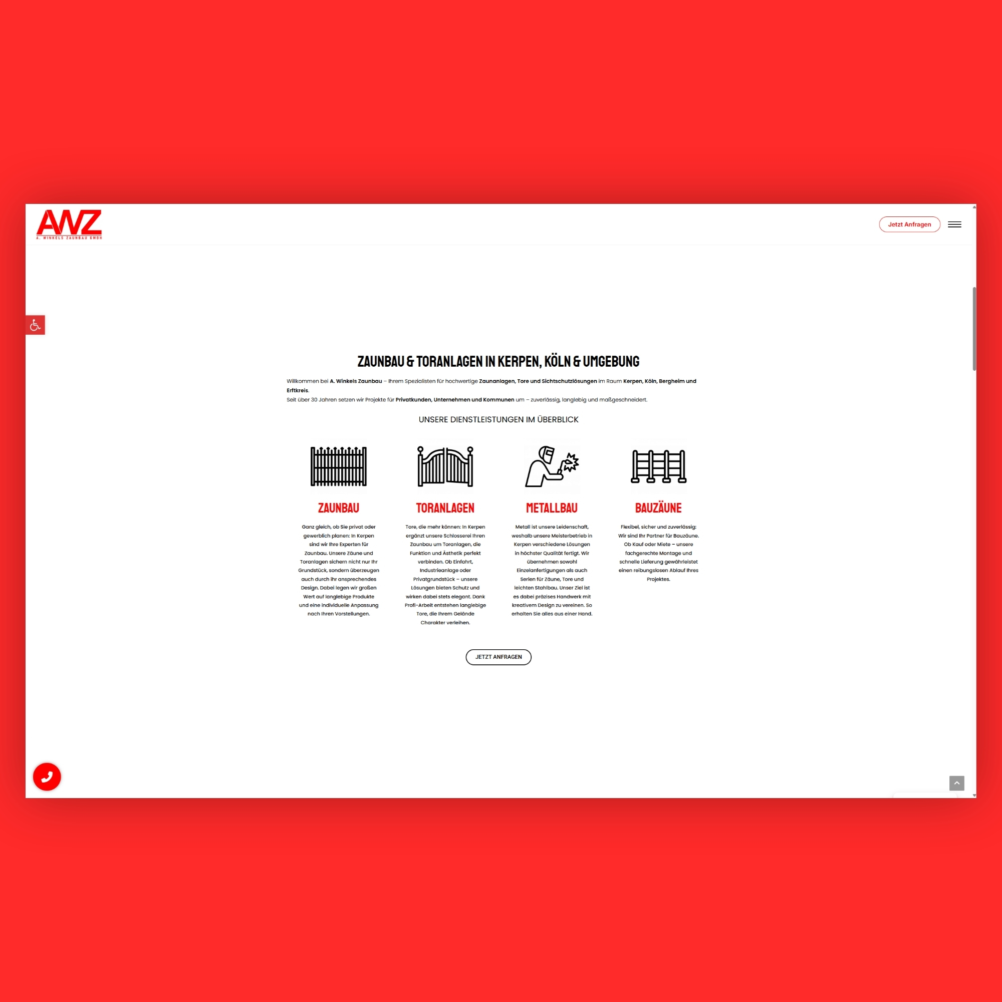Screenshot der Winkels-Zaunbau-Webseite, Ansicht 2