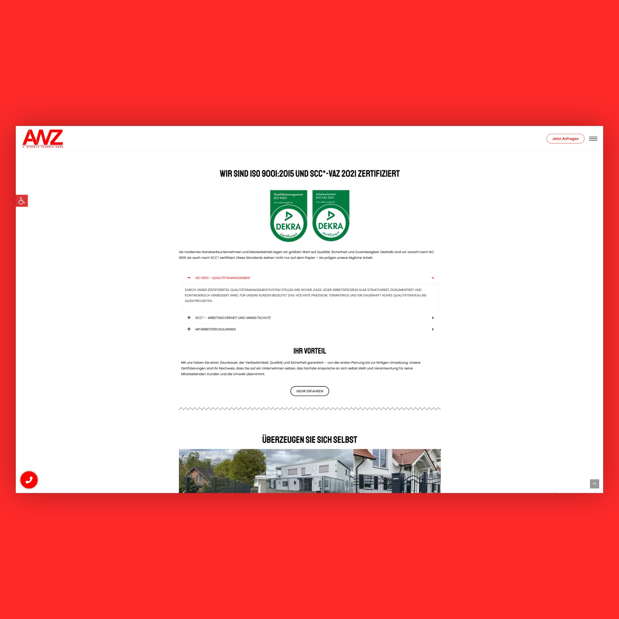 Screenshot der Winkels-Zaunbau-Webseite, Ansicht 3