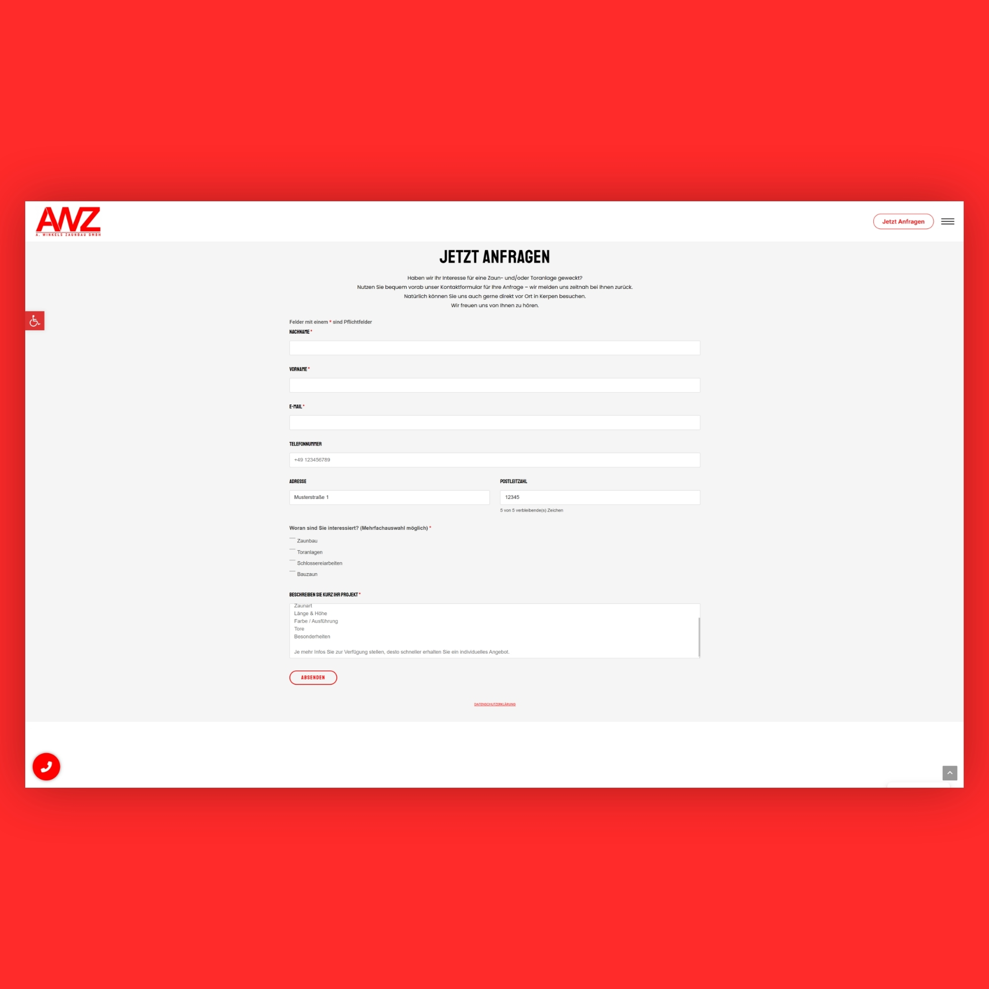 Screenshot der Winkels-Zaunbau-Webseite, Ansicht 4